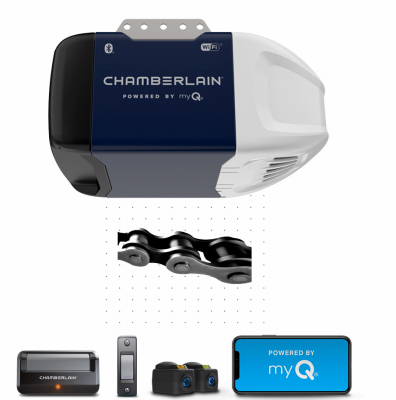 Chamberlain C2202 Garage Door Opener, Chain Drive, OS: myQ and Security+ 2.0, Blue