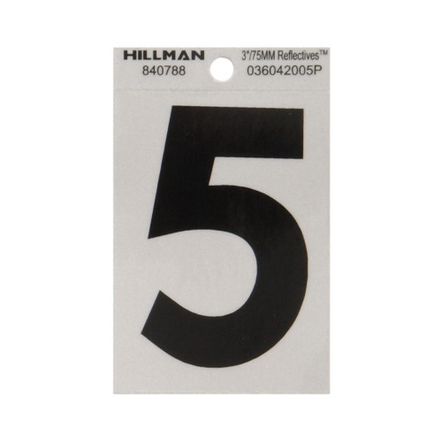 Number 3" Reflective Black Vinyl Self-Adhesive 5