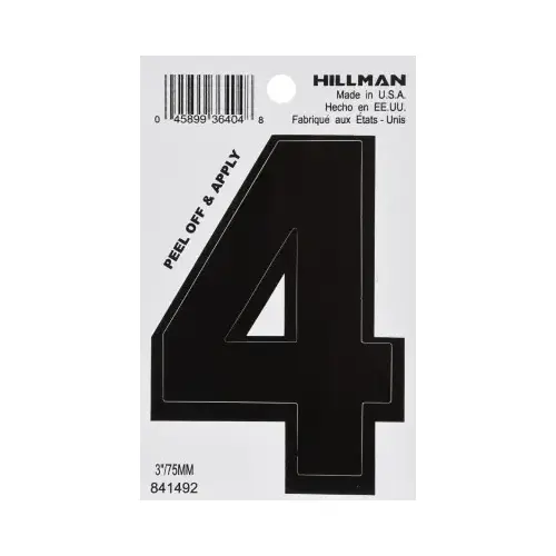 Number 3" Black Vinyl Self-Adhesive 4 - pack of 6