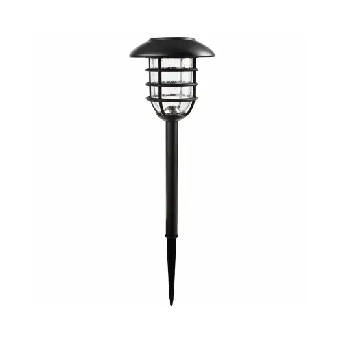 FUSION PRODUCTS LTD. 27104 Solar Stake Lights, Black Metal Cage, Bubble Glass Lens pair