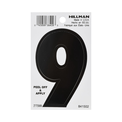 Number 3" Black Vinyl Self-Adhesive 9 Glossy