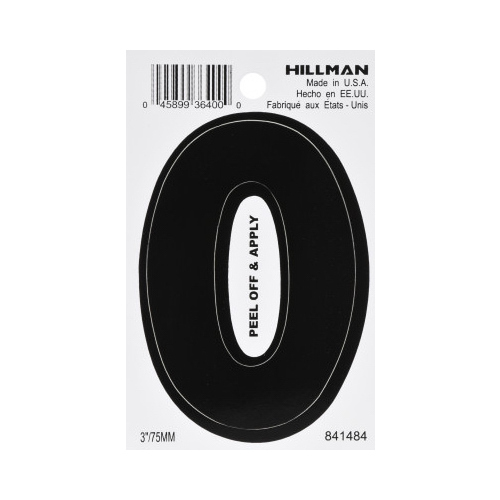 Number 3" Black Vinyl Self-Adhesive 0 - pack of 6