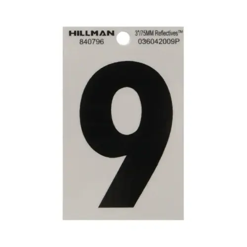 Number 3" Reflective Black Vinyl Self-Adhesive 9