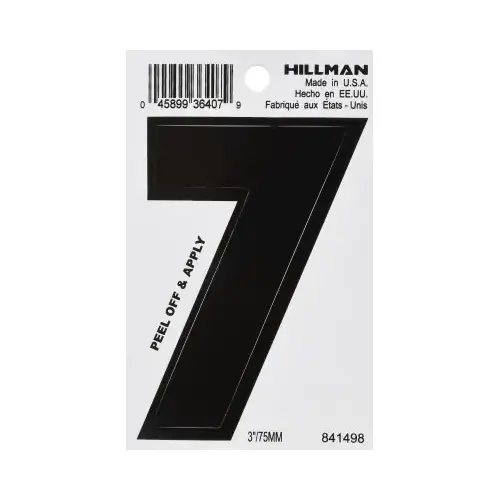 Number 3" Black Vinyl Self-Adhesive 7 - pack of 6