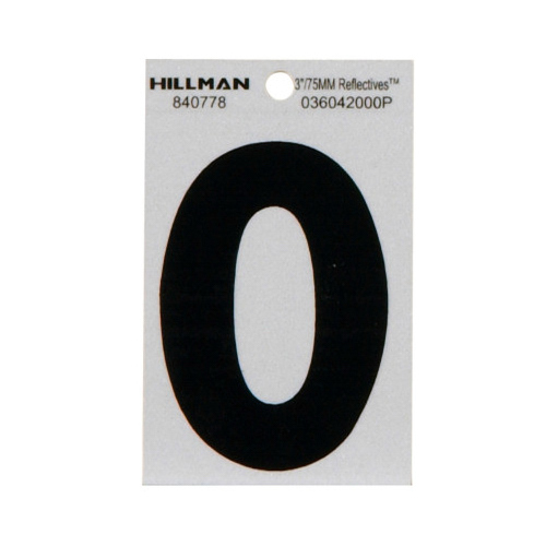 Adhesive House Address Number 0, Black and Silver Vinyl, 3-In.