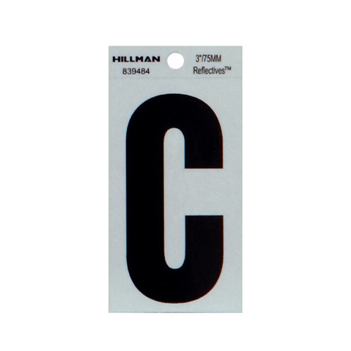 Adhesive House Address Letter C, Thin Cut, Reflective Black Vinyl, 3-In. - pack of 6