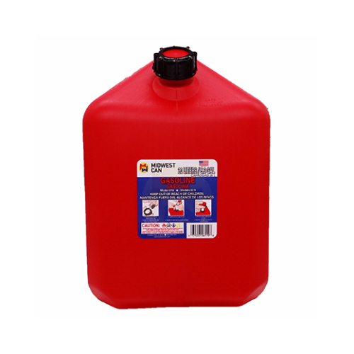 Gas Can, Self-Venting, Red Plastic, 5-Gallons