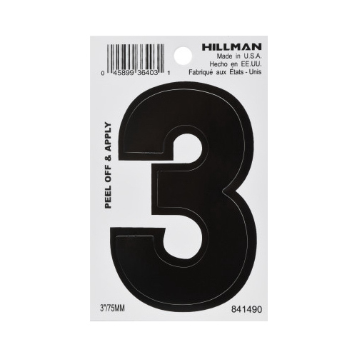 Number 3" Black Vinyl Self-Adhesive 3 Glossy