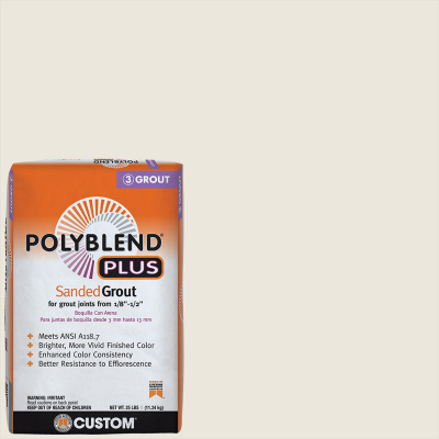 CUSTOM BUILDING PRODUCTS, INC. PBPG38125 Polyblend Plus Sanded Grout, Powder, Characteristic, Bright White, 25 lb Bag