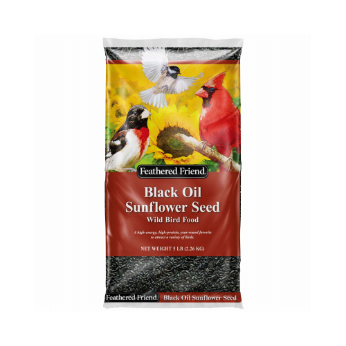 Feathered Friend 14186 Black Oil Sunflower Seed Wild Bird Food, 5-Lb. Bag