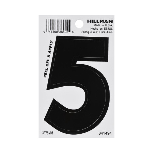 Number 3" Black Vinyl Self-Adhesive 5 Glossy