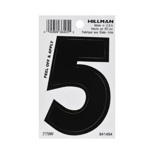 Number 3" Black Vinyl Self-Adhesive 5 - pack of 6