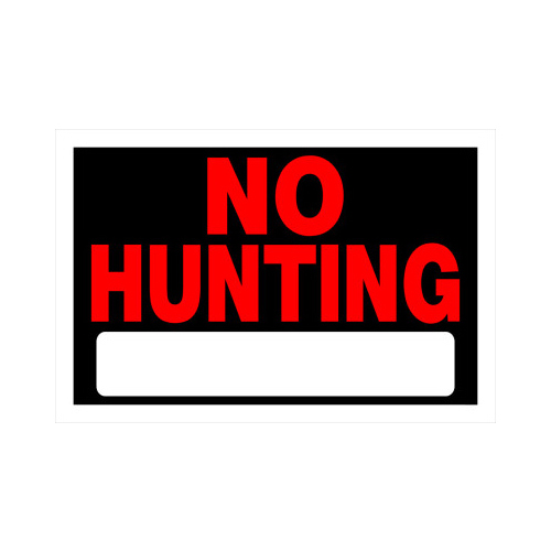 Sign English Black No Hunting 8" H X 12" W - pack of 6