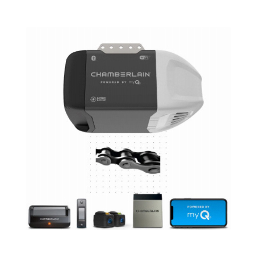 Garage Door Opener, Battery, Chain Drive, OS: myQ and Security+ 2.0, Gray