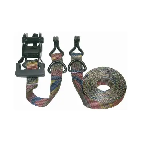 Tie-Down, 1-1/4 in W, 16 ft L, Camouflage, 1000 lb, J-Hook End Fitting Pair