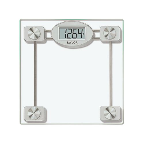 Bathroom Scale, 400 lb Capacity, LCD Display, Metal Housing Material, Clear, 13.38 in OAW, 13.41 in OAD