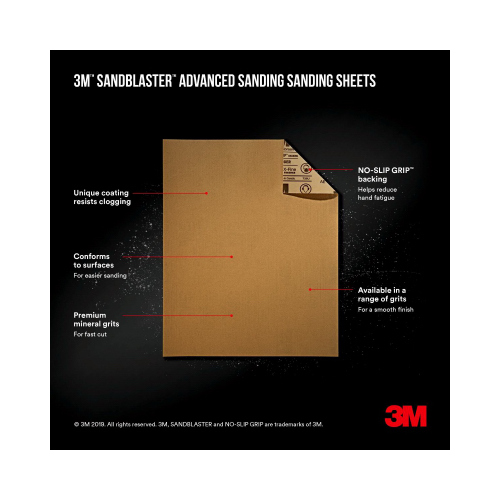 SandBlaster Series Sandpaper, 11 in L, 9 in W, 400 Grit, Ultra Fine, Aluminum Oxide Abrasive - pack of 4