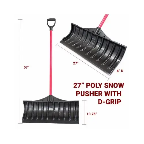 Bully Tools 92814 Snow Shovel, 22 in W Blade, 19-3/4 in L Blade, Plastic Blade, Fiberglass Handle, 56 in OAL