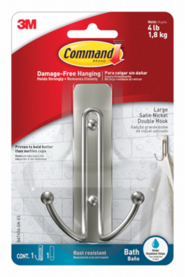 Command BATH36-SN-ES Double Hook Command Large Plastic 4.03" L Satin Nickel