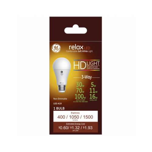 Relax HD 3-Way LED Light Bulb, Soft White, 5/11/16-Watts