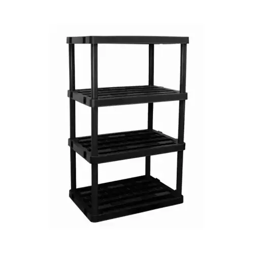 Shelving Unit, 4 Shelves, Heavy-Duty Plastic, Black, 24 x 36 x 61.5-In.