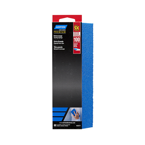 Norton 07660782077 ProSand Sanding Sponge, 9 in L, 3-5/16 in W, 120 Grit, Medium, Aluminum Oxide Abrasive Blue