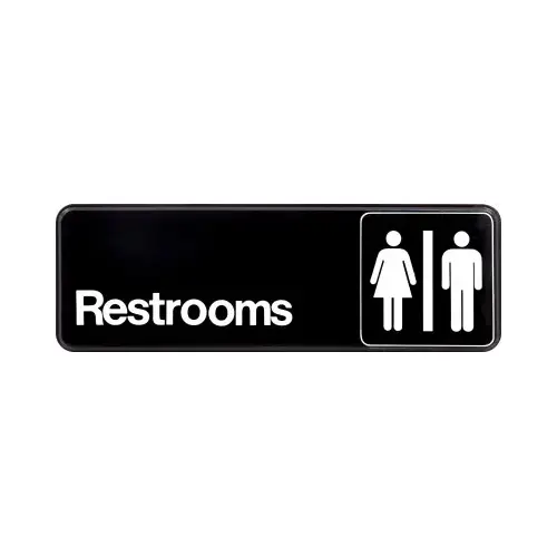 Plaque English Black Restroom 3" H X 9" W