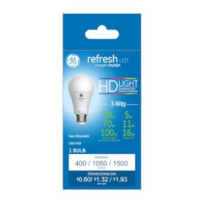 GE Lighting 93127691 Refresh HD 3-Way LED Light Bulb, Daylight, 5/11/16-Watts