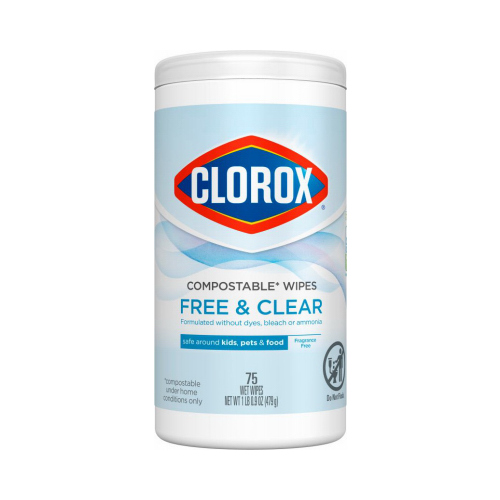 Free & Clear Cleaning Wipe, Compostable, 75-Ct.