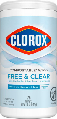 CLOROX 32486 Free & Clear Cleaning Wipe, Compostable, 75-Ct.