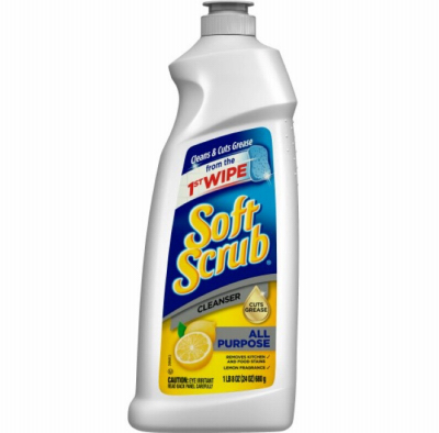 SOFT SCRUB 00865 Kitchen and Bathroom Cleaner, 24 oz Bottle, Liquid, Lemon, White