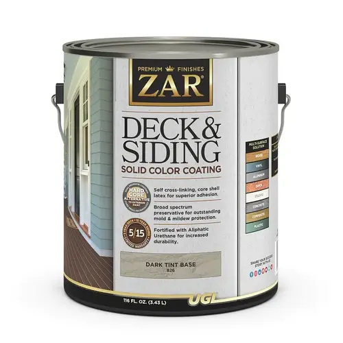 ZAR 82613 Solid Deck & Siding Coating, Dark Tint Base, 1 Gal.