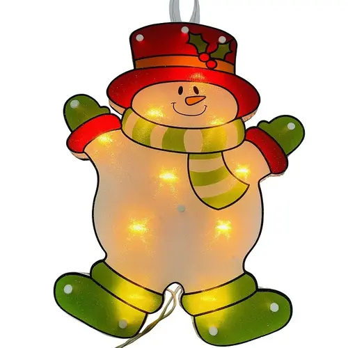 Snowman Window Decal, 1 in W, PVC, White, Green, Red, Mini String Bulb