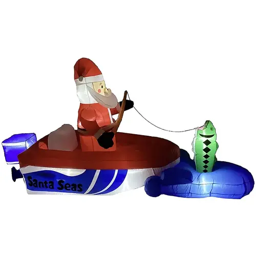 Santas Forest 90801 Inflatable Santa Fishing O Boat, 10 ft Blue/Green/Red