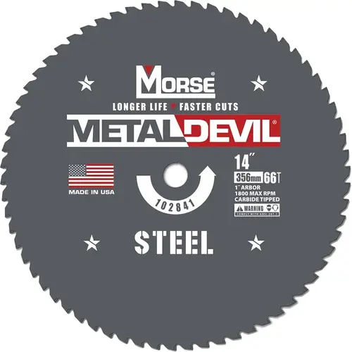 Metal Devil 102841 Circular Saw Blade, 14 in Dia, 1 in Arbor, 66 -Teeth, Applicable Materials: Iron, Steel