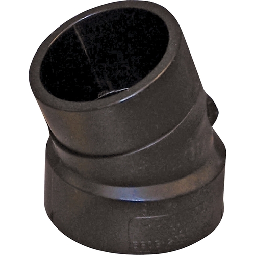 6792562 1/16 Bend Street Pipe Elbow, 2 in, Spigot x Hub, 22.5 deg Angle, ABS, Black