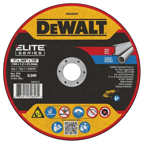 ELITE Series Cutting Wheel, 7 in Dia, 0.045 in Thick, 7/8 in Arbor, 60 Grit, Zirconia Alumina Abrasive