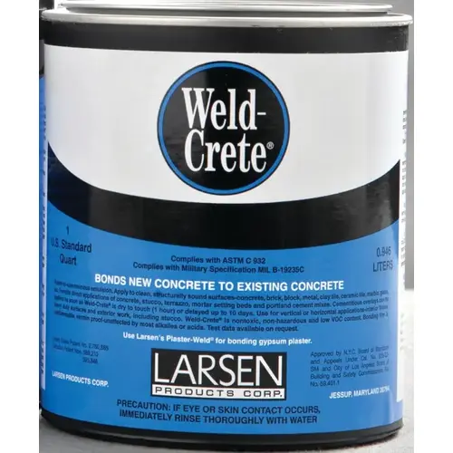 LARSEN SUPPLY CO., INC. WCQ06 Weld-Crete Bonding Agent, Liquid, Low to Slight Acetic, Blue, 1 qt Pail