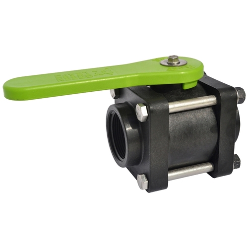 Green Leaf V125FP Bolted Ball Valve, 1-1/4 in Connection, FNPT, 150 psi Pressure, Lever Actuator, Plastic Body