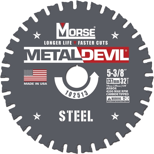 Morse CSM53832FSC Metal Devil 102513 Circular Saw Blade, 5-3/8 in Dia, 5/8 in Arbor, 32 -Teeth