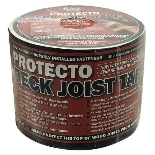 Protecto Wrap 84490450SW Deck Joist Tape Series Flashing Tape, 50 ft L, 4 in W, Poly Backing, Black