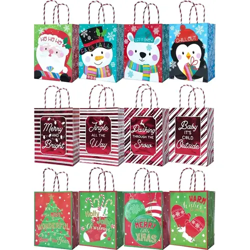 Medium Gift Bag with Handle, 6 in W, 8 in H, Paper, Festive - pack of 48