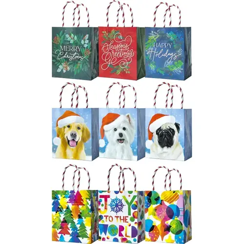 Small Gift Bag with Handle, 4-1/2 in W, 5-1/2 in H, Paper, Festive - pack of 60