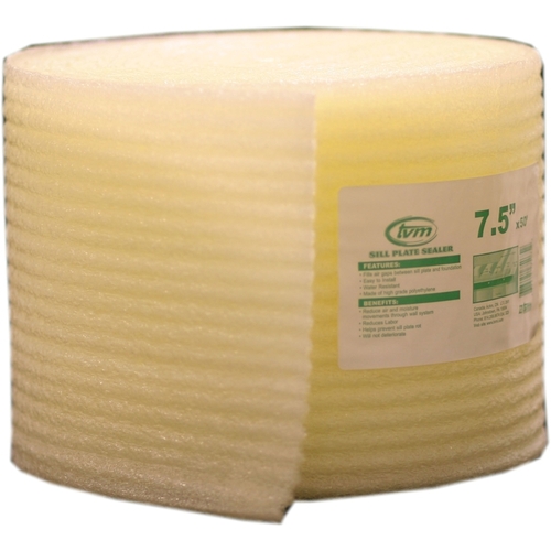 TVM W508-XCP4 Sill Seal, 7-1/2 in W, 50 ft L Roll, Polyethylene, Yellow ...