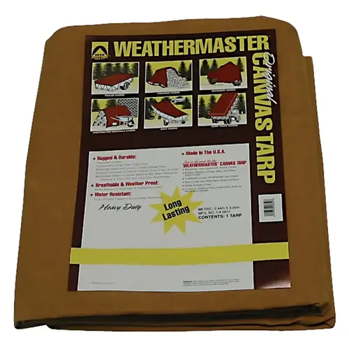 Weathermaster Tarpaulin, 28 ft L, 12 ft W, Canvas, Tan