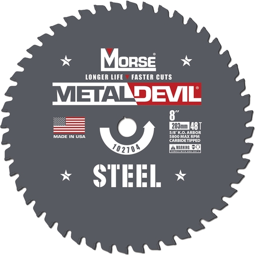 Morse CSM848FSC Metal Devil 102704 Circular Saw Blade, 8 in Dia, 5/8 in Arbor, 48 -Teeth, Applicable Materials: Iron, Steel