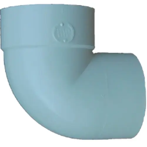 Short Turn Pipe Elbow, 4 in, Spigot x Hub, 90 deg Angle, PVC, White