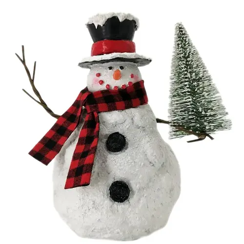 Snowman w/Stick Arms, 10.2 in H, Christmas, Resin, White/Red