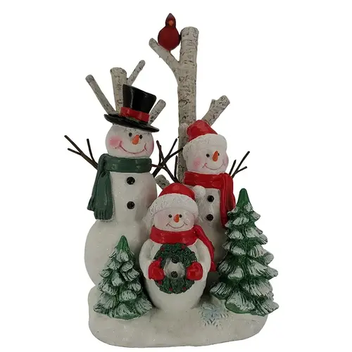 Snowman Family, 12 in H, Christmas, Resin, White/Red