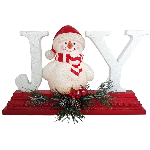 Lighted Joy Snowman, 8 in H, Christmas, Resin/PVC, White/Red